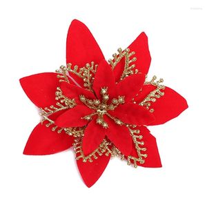 クリスマスの装飾P82d 13cmキラキラポインセチア花の花の花の装飾的なクリスマスツリー花花輪装飾品ウェディングパーティースプリングフェスティバル
