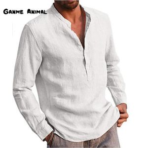 Camicie casual da uomo in lino a maniche lunghe tinta unita con risvolto colletto della camicia stile spiaggia taglie forti S-5XL 230227