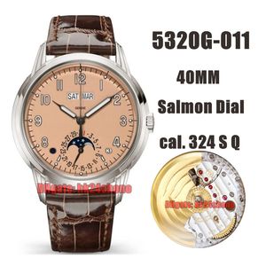 TW Watches 40mm 5320g-011 Grand komplikasyonları Sürekli Takvim Cal.324 s q Automaticr Mens Salmon Dial Deri Kayış Befatts Wristwatches izle