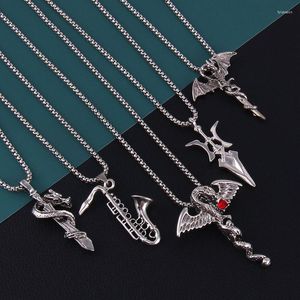 Pendant Necklaces 2023 Men's Punk Dragon Flame Titanium Stainless Steel Cool Jesus Cross Necklace Jewelry For Men/Women Wholesale