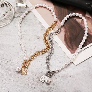 Choker Punk Unregelmäßige Perlenkette Halskette Für Frauen Asymmetrische Schloss Anhänger Halsketten 2023 Trend Schmuck
