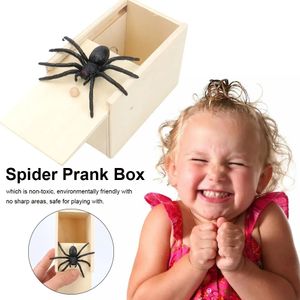 Wooden Practical Joke Scare Toy Box Gag Spider Kid Parents Friend Funny Play Joke Gift Surprising Box