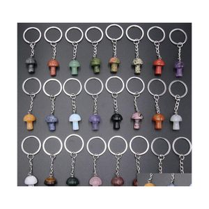 CAR DVR Nyckelringar Mini Mushroom Staty Chains Tigers Eye Amethyst Rose Quartz Charms Keychains Healing Crystal Keyrings Drop Delivery Jewelry DHTE2