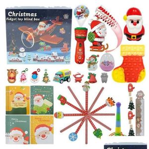 Bomboniera 2023 Fidget Toys Scatola cieca di Natale Calendario dell'Avvento di 24 giorni Scatole musicali per impastare Natale Conto alla rovescia Regali per bambini T102 Dr Dhdkg