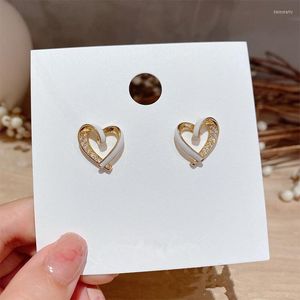 Stud Earrings Korean Metal Material Geometric Shape Drop Oil White Heart-shaped Small Fresh EarringsStud Dale22