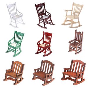 Wholesale Miniature Rocking Chair Wooden Stool Armchair Modle Toys Furniture Pretend Play Doll House Decor Accessories