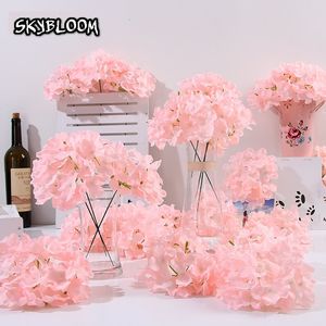 Flores decorativas grinaldas 50pcs A hortênsia artificial Cabeça de seda Cabeça de casamento Bola Bola Casa El Decor Diy Acessórios de parede KB05 230227