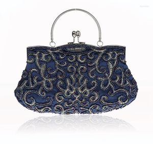 Kvällspåsar design marinblå kinesiska kvinnor pärlstav bröllop väska koppling handväska stil brud party handväska makeup 03606-1