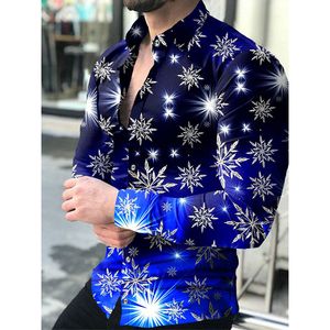 Men's Casual Shirts Fashion Social Men Turn-down Collar Buttoned Shirt Ice Crystals Print Long Sleeve Tops Mens Clothes Prom Cardigan 230227