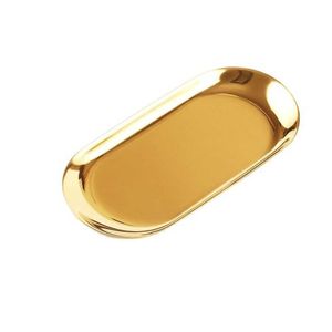 Placas decorativas Placa oval de aço inoxidável nórdico Ins Gold Pequena bandeja de metal mesa de armazenamento superior Placa de guardana