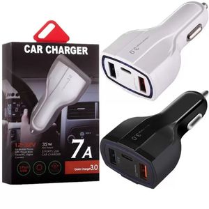 QC 3.0 Car Charger Type C PD 35W 7A Snabb snabbladdare för iPhone Dual USB Charger Snabbladdning Plug 3 Ports Adapter Android med Retail Box