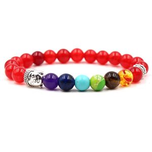 Strang-Perlenstränge, buddhistische Perlen, bunt, Yoga, Energie, Lava, Vulkanstein, Armband, Buddha-Kopf, 7 Chakra, Heilung, Gleichgewicht, für Männer und Frauen