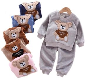 Pyjamas Herbst Winter Baby Junge Mädchen Kleidung Pyjamas Set Flanell Fleece Kleinkind Kind Warme Catoon Bär Nachtwäsche Kinder Hause Anzug 230227