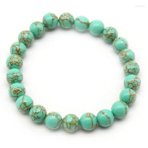 Strand Natural Green Turquoises Stone Armband Yoga For Women High Quality Flexible Golden Yellow Stripes Charms Pärlor