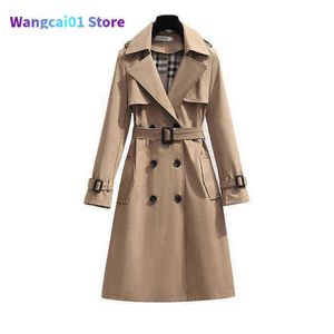 Women Jacket Trench Coat Double Breasted Khaki Loose Coats Lady Outerwear Fashion Tops 22H0822