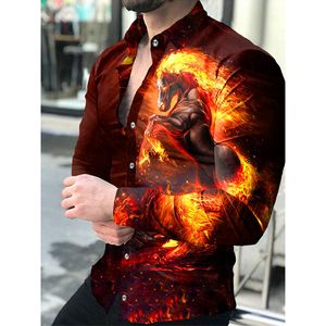 Men's Casual Shirts Fashion Luxury Social Men Turn-down Collar Buttoned Shirt Lion Print Long Sleeve Tops Clothing Prom Cardigan 230227