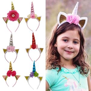 A187 Yeni Unicorn Party Saç Band Saç Süsü Altın Boynuzlu Hayvan Headdress Çocuk Çiçek Kafa Bandı