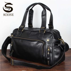 Duffel Bags Men Travel Bags High Quality Pu Leather Handbags Casual Vintage Shoulder Bag Laptop Bags Black Brown Luggage Hand Bag Xa226m 230223