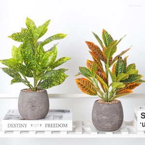 Flores decorativas de 33 cm de plantas artificiais ramificar pequenas folhas codiaeum folhas de toque real folhas de árvore tropical Faux para decoração do escritório do jardim em casa