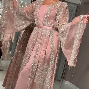 Etniska kläder Dubai muslimsk klänning lyxig högklassig paljetter broderi spets Ramadan kaftan islam kimono kvinnor svart maxi 230227