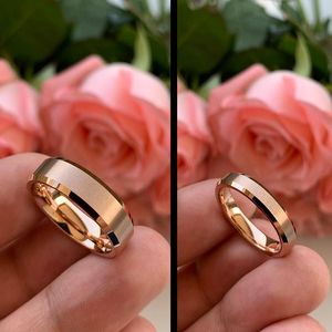 Fedi nuziali Anello in acciaio al carburo di tungsteno in oro rosa da 4/6 mm per donna Uomo Fedi di fidanzamento spazzolato Comfort FitWedding