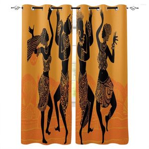 カーテンオレンジイエローアフリカンダンスウィンドウカーテンバスルームキッチンプリント装飾装飾キッズパネルグロメット