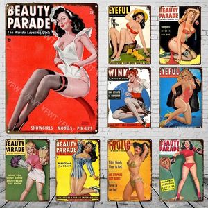 Sexy Girls Metal Tin Sign Print Plates Posters Bikini Beauty Tin Sign Plaques Man Cave Decor Pub Bar Sign Fashion Art Metal Pin Up Pictures Home Decor Size 30X20CM w01