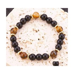 car dvr Beaded Strands 8Mm Black Stone Tigers Eye Bead Braclets For Women Men Jewelry Drop Delivery Bracelets Dhdqo