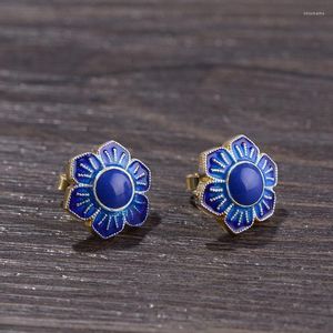 Stud Earrings FNJ Blue Flower 925 Silver Fine Pure S925 Sterling Earring For Women Jewelry