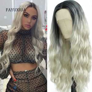 Synthetische Perücken, Lace-Front-Perücken, synthetische Körperwellen, für Frauen, langes Ingwer-Platuim-Blond, vorgezupftes hitzebeständiges Faserhaar, 230227