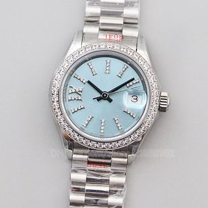 Damen-Designeruhr für Damen, erste Damen-Armbanduhr, automatisch, mechanisch, Wates Daimond, eisblaues Zifferblatt, l Stahl, Datejust mm