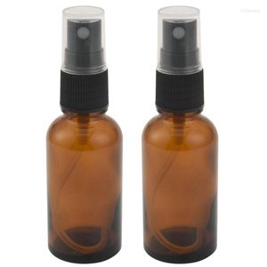 Garrafas de armazenamento AD-2x 30 ml de spray de vidro âmbar frasco com sprays preto atomize recipiente recarregável para óleo / uso essencial