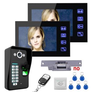 Video Door Phones 7" TFT 2 Monitors Fingerprint Recognition Phone Intercom System Kit Electric Strike Lock Remote Control UnlockVideo