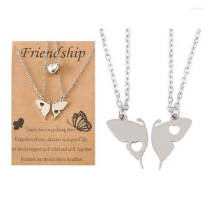 Chains 2 Pcs/set Stainless Steel Half Butterfly Friendship Collarbone Chain Heart-shaped Magnetic Pendant Matching Necklaces