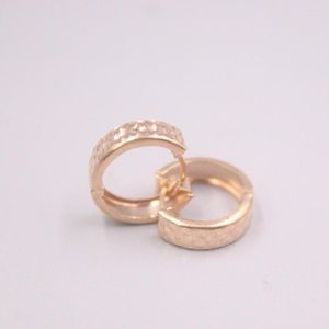 Hoop Earrings Real Pure 18K Rose Gold Carved Two Rows Men Woman Gift 2.3-2.5g