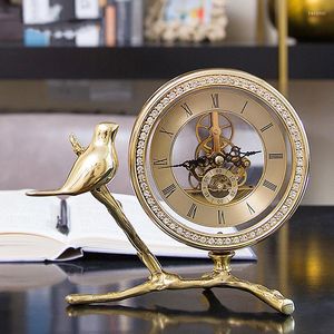 Orologi da tavolo Orologio vintage per la decorazione domestica Uccello dorato Metallo stile antico Decorazione da scrivania retrò Regalo di compleanno di Natale