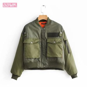 Giacche da donna Verde militare Girocollo Manica lunga Tasca Chic Giacca femminile Pilota coreano Addensare Cappotto caldo da donna locomotiva 230227