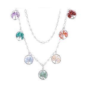 car dvr Pendant Necklaces Wishing Tree Of Life Long Sweater Necklace Creative Yoga Accessories 7 Chakra Gemstone Amethyst Reiki Healing Drop Dhmsa