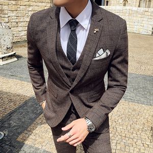 Men's Suits Blazers 6XL 7XL JacketsVestPants Male Korean Blazers Slim Check British Business Suit Men Three Piece Wedding Bridegroom Man Dress 230227