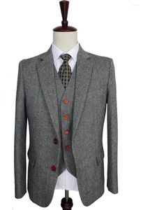 Men's Suits JELTOIN 2023 Winter Retro Gentleman Grey Classic Tweed Wedding For Men Tailor Made Wool Slim Fit Groom 3 Piece