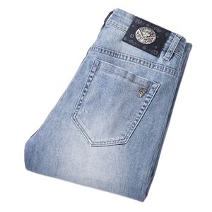 M￤ns jeans v￥r sommar tunna smala fit europeiska amerikanska high-end m￤rke sm￥ raka dubbla f byxor q9536-2