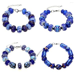 Charm Bracelets Only Sell 1set!! No Duplicates!! Treasure Blue Gorgeous!!! Pure Handmade Retro Lampwork Glass Beads For Crafts Bracelets!!