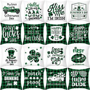 Pillow Case Irish Holiday Party Plaid Sofa Cushion Cover St. Patrick's Day Peach Skin Printing For Home Decoration