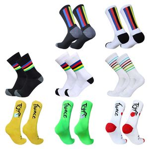 Men's Socks New Cycling Socks Men Women Champion Colorful Stripes Sports Breathable Compression Bike Socks Calcetines Ciclismo Z0227