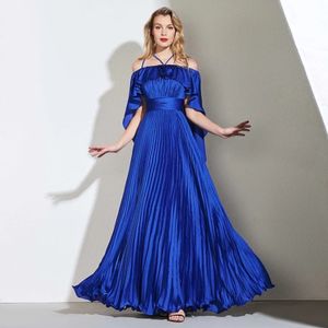 Royal Blue Chiffon Off Shoulder Pleated Long Beaded Elegant Party Sexiga aftonkl￤nningar f￶r Womens Vestido de Festa Longo Formella kl￤nningar