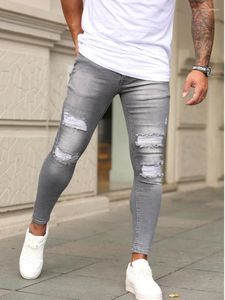 Herrenjeans 2023Herren gesteppte bestickte dünne zerrissene Stretch-Denimhose MAN elastische Taille Patchwork-Jogginghose