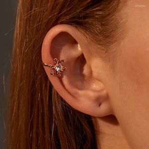 Orecchini posteriori Fiocco di neve Polsino dell'orecchio Clip per cartilagine per donna Femmina Fiore semplice Zircone Earcuff Gioielli piercing finti