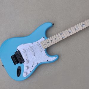 6 Strings Blue Electric Guitar with Star Inlay Floyd Rose Maple Fretboard Customizable