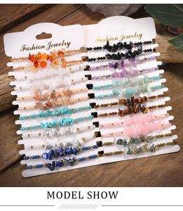 Handmade Braided Colorful Irregular Natural Stone Beaed Bracelet Mixed Rope Adjustable Boho Beach Beads Jewelry Accessories Wholesale