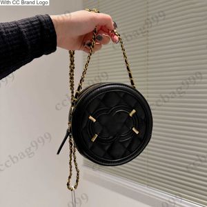 CC marka Cross Cross Designer Mini okrągły łańcuch ciasta torby cielęcy kawior oryginalny skórzany odznaka vintage Quild Hardware łańcuch na ramię Crossbody Purple